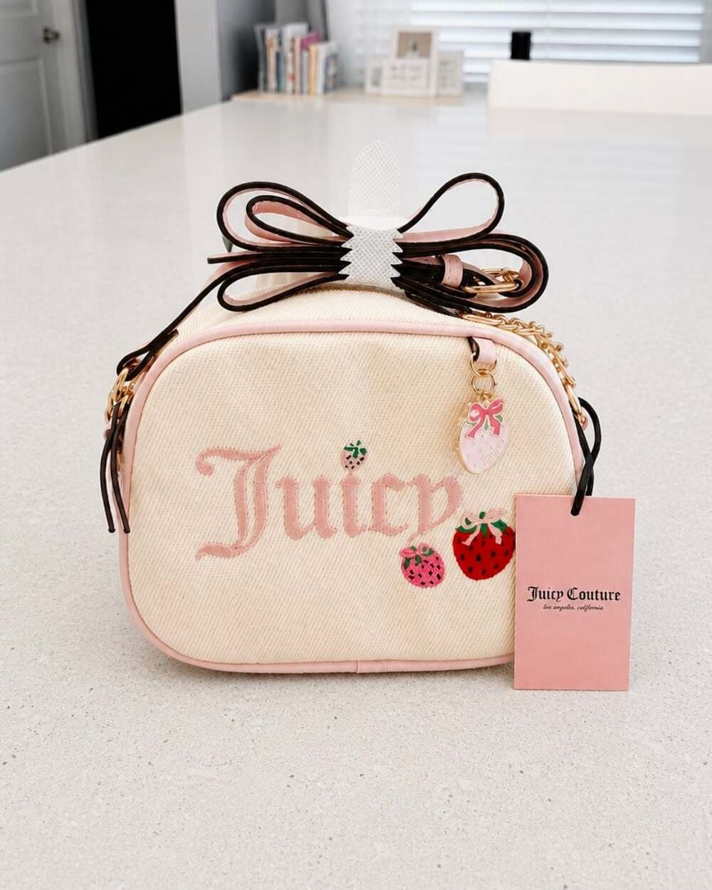 Juicy Couture Strawberry Embroidered Canvas Crossbody Bag